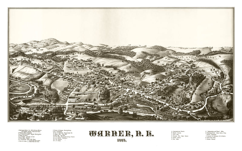 Size comparison using Vintage Map of Warner, New Hampshire 1887