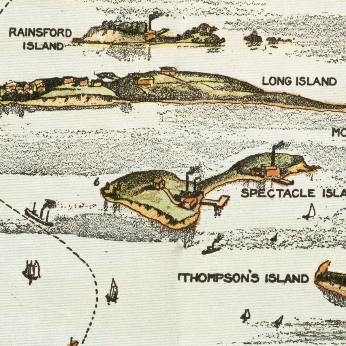 Restored historic details from the 1920 city map of Boston Harbor, Massachusetts