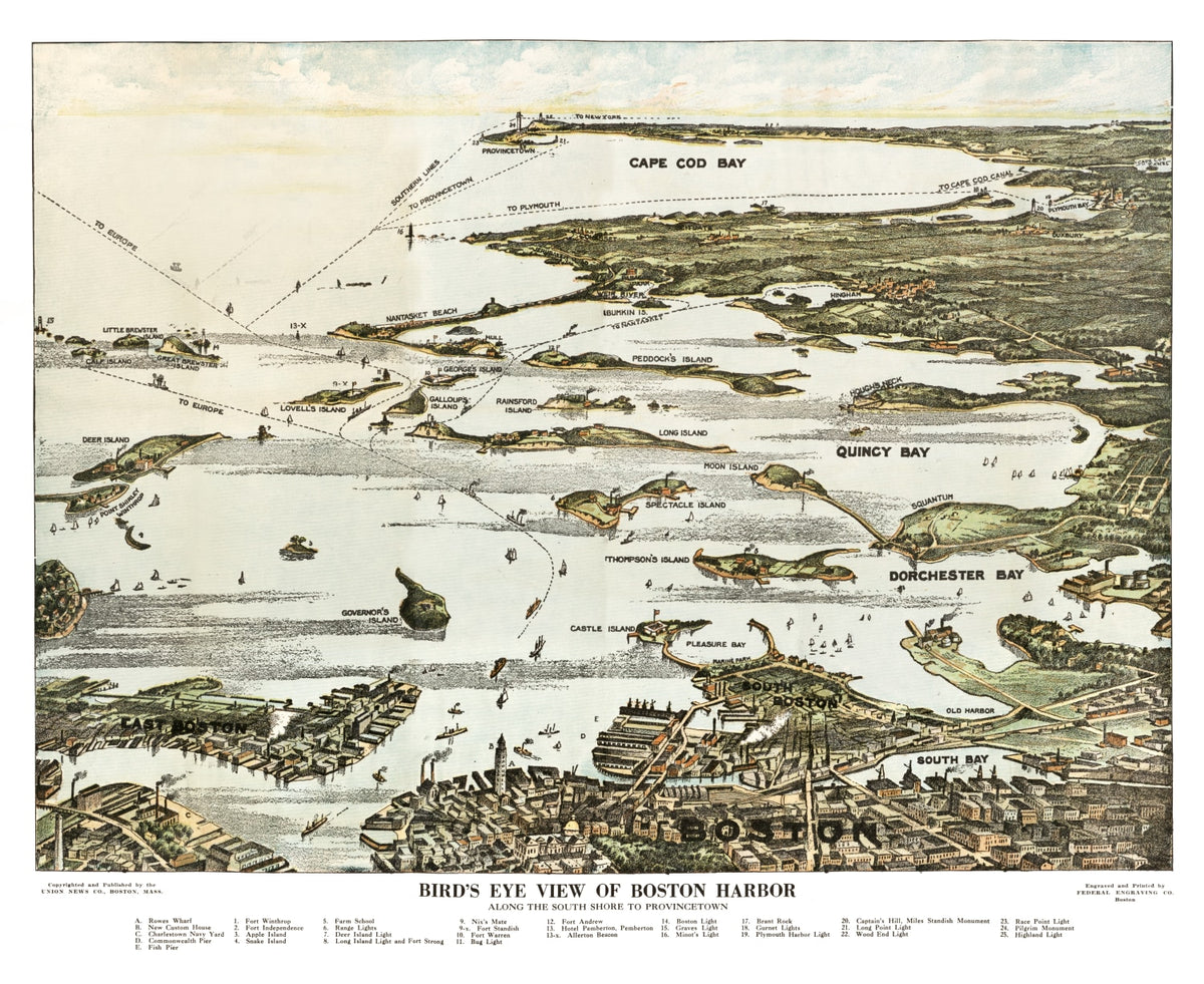 Preview of Vintage Map of Boston Harbor, Massachusetts 1920