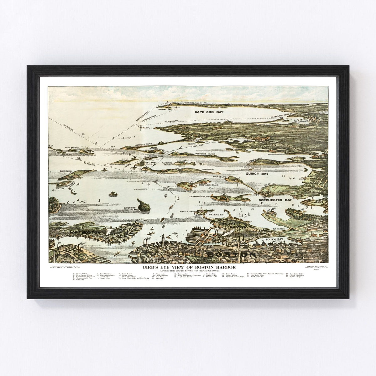 Boston Harbor Vintage Map 1920