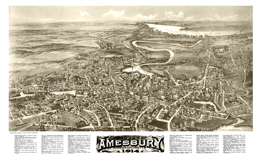 Vintage Map of Amesbury, Massachusetts 1914 print style example