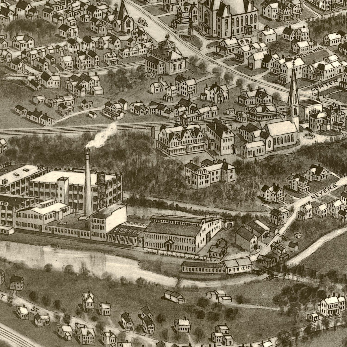 Restored historic details from the 1918 city map of Canton, Massachusetts