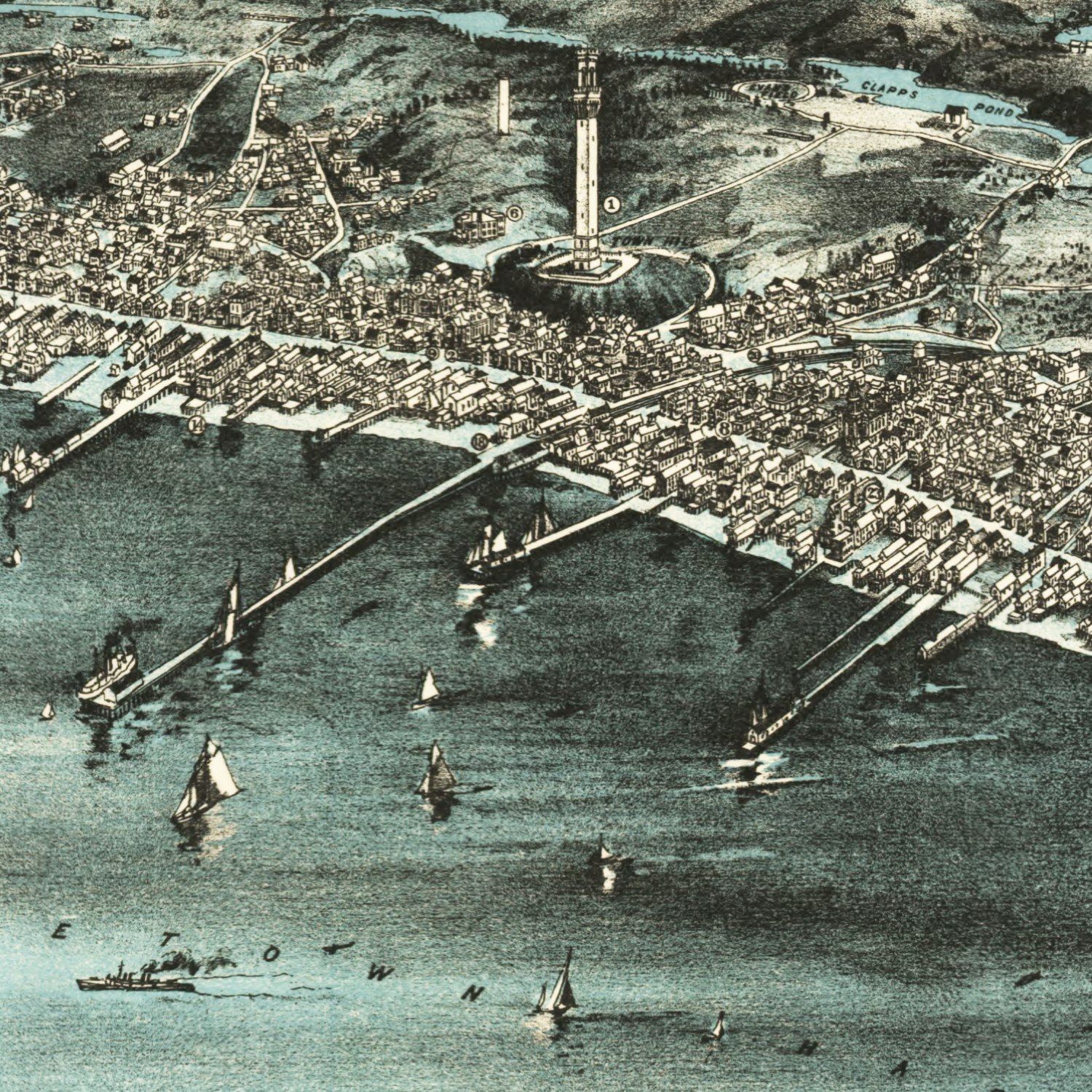 Restored historic details from the 1910 city map of Provincetown, Massachusetts