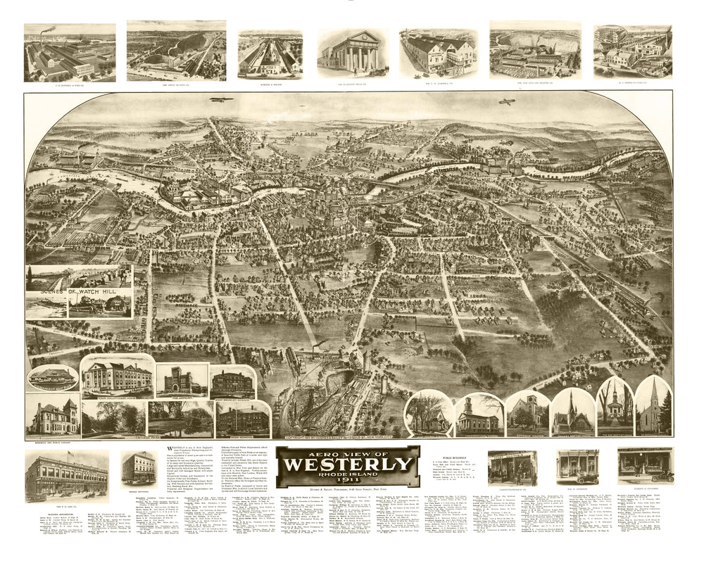 Vintage Map of Westerly, Rhode Island 1911 print style example