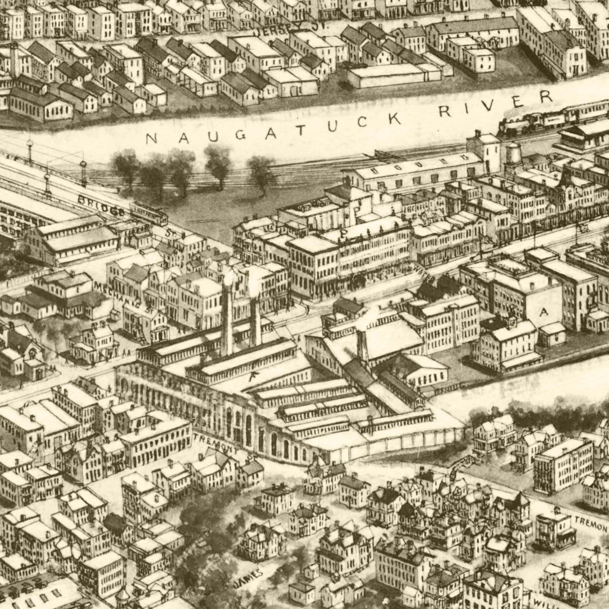 Restored historic details from the 1921 city map of Ansonia, Connecticut