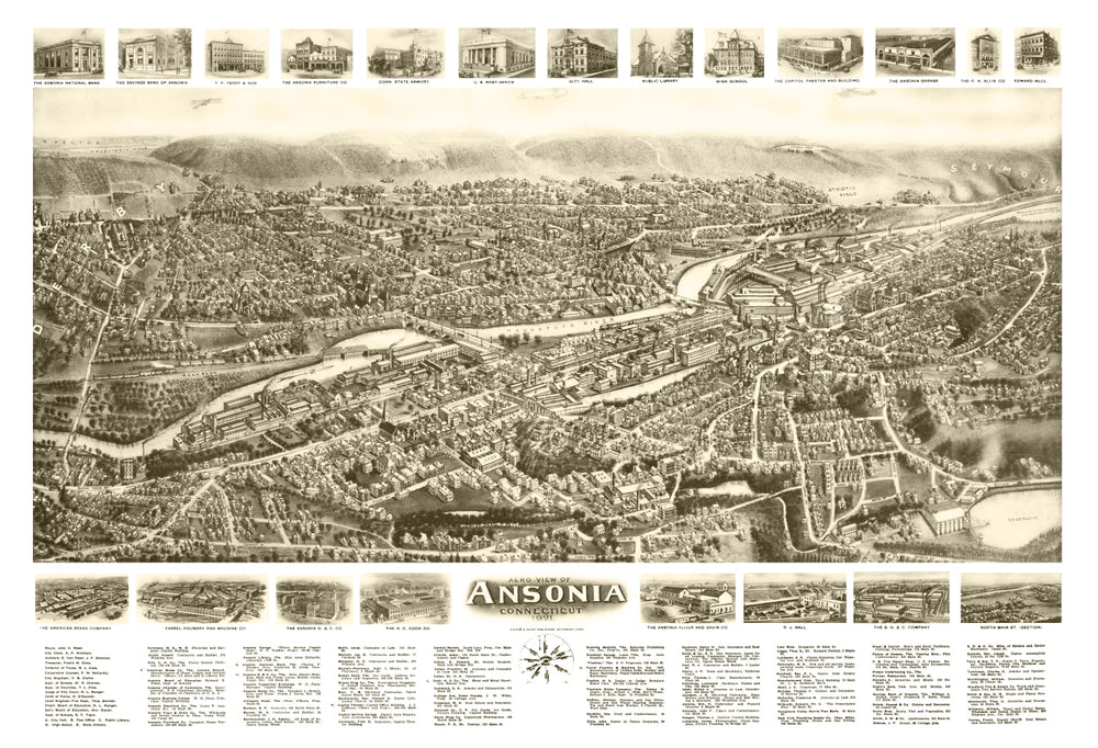 Vintage Map of Ansonia, Connecticut 1921 print style example