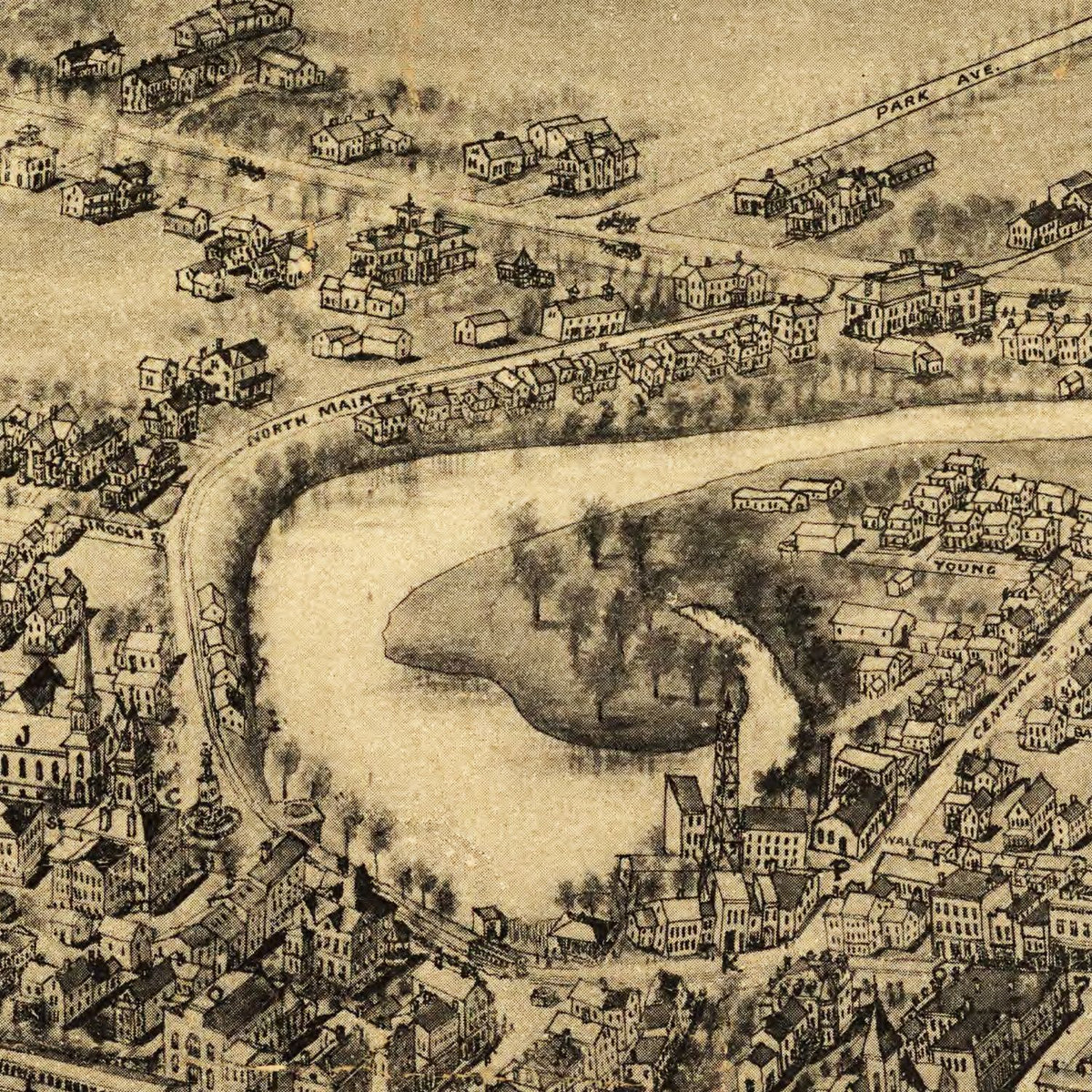 Restored historic details from the 1908 city map of Thompsonville - Enfield, Connecticut