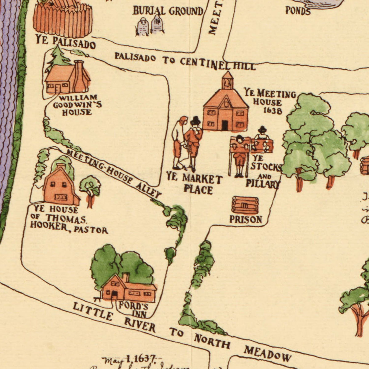 Restored historic details from the 1927 city map of Hartford, Connecticut