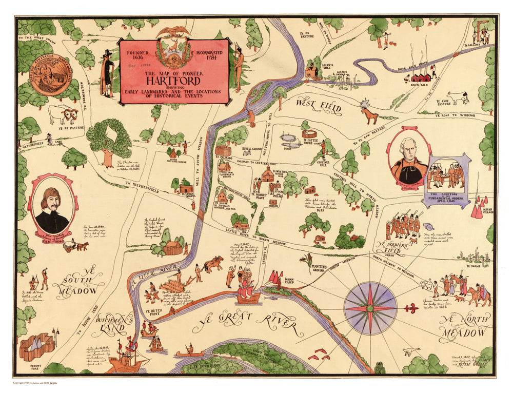 Vintage Map of Hartford, Connecticut 1927 print style example
