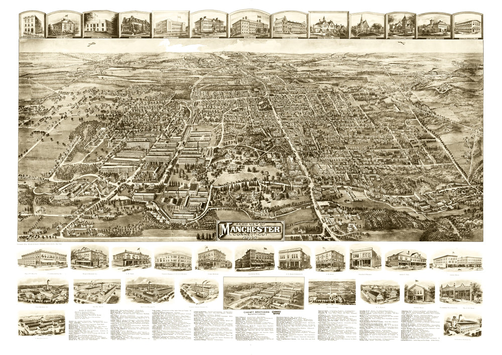 Vintage Map of Manchester, Connecticut 1914 print style example