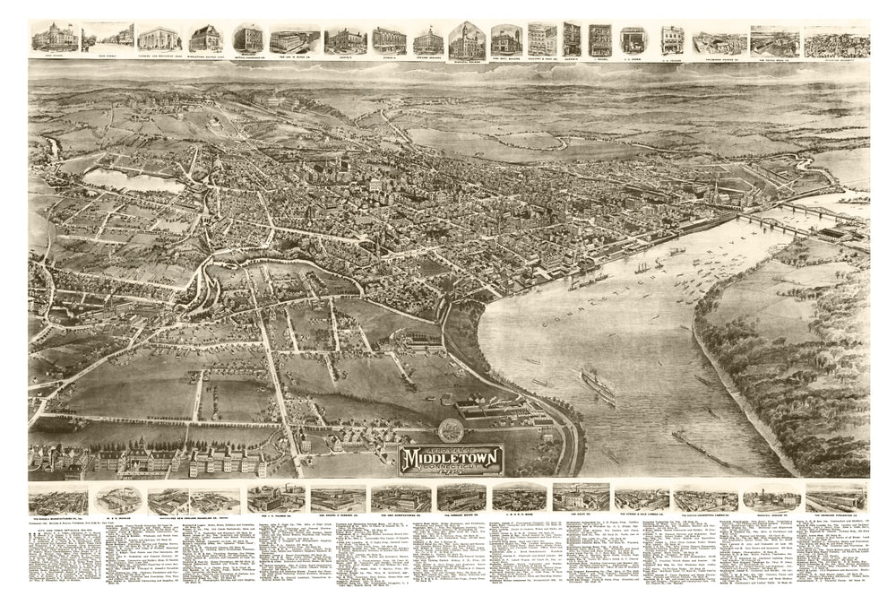 Vintage Map of Middletown, Connecticut 1915 print style example