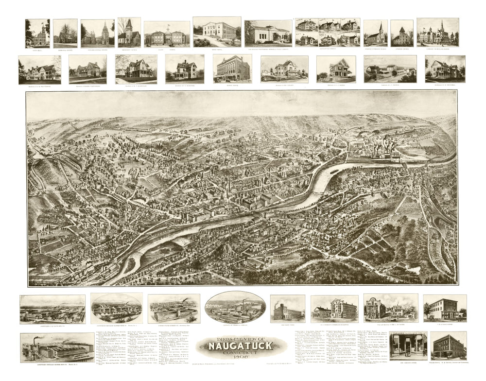 Vintage Map of Naugatuck, Connecticut 1906 print style example