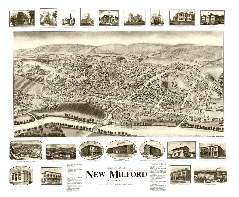 Vintage Map of New Milford, Connecticut 1906 print style example