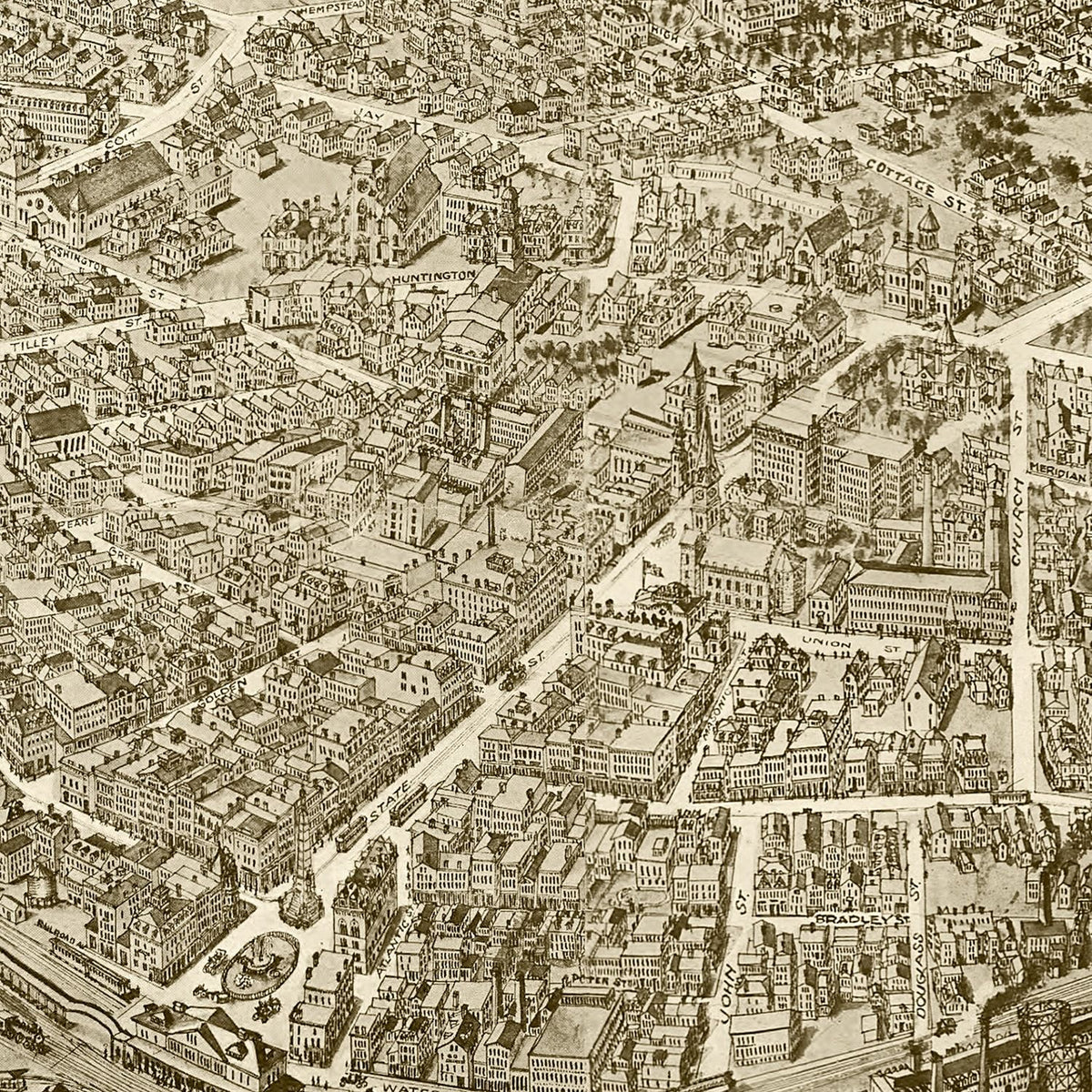 Restored historic details from the 1911 city map of New London, Connecticut