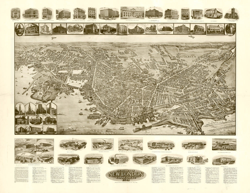Vintage Map of New London, Connecticut 1911 print style example