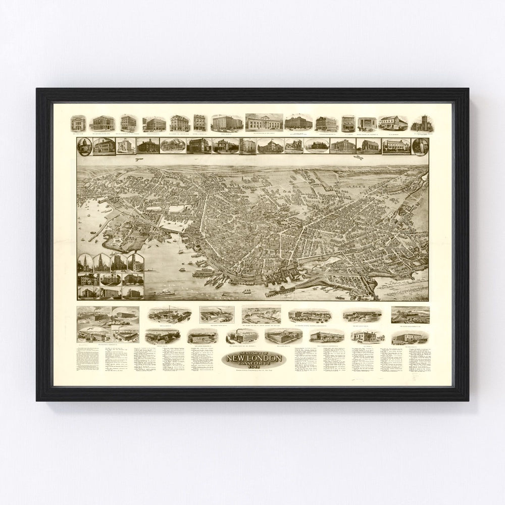 New London Vintage Map 1911