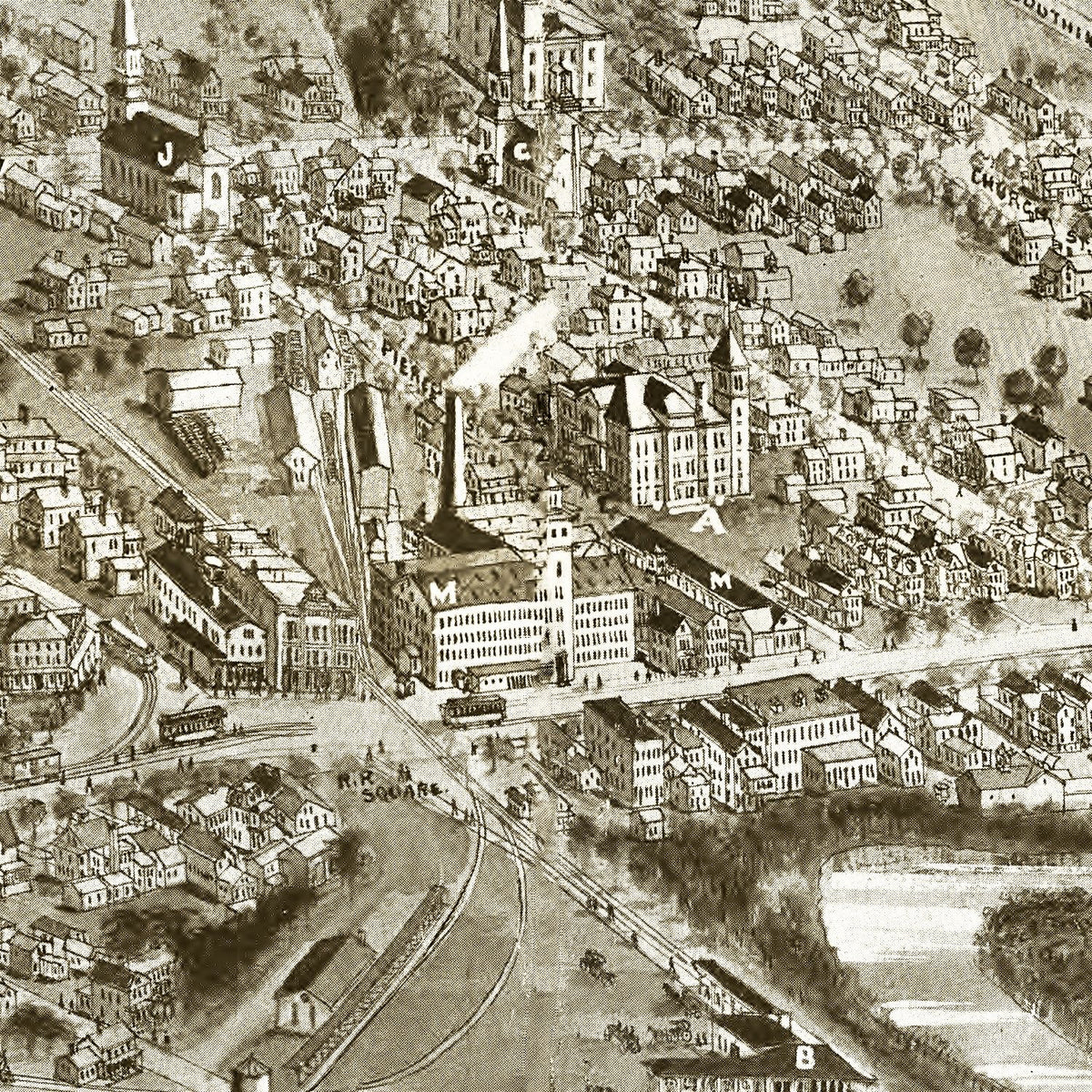 Restored historic details from the 1907 city map of Plainville, Connecticut
