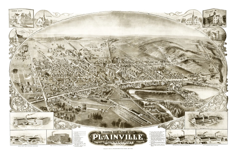 Vintage Map of Plainville, Connecticut 1907 print style example