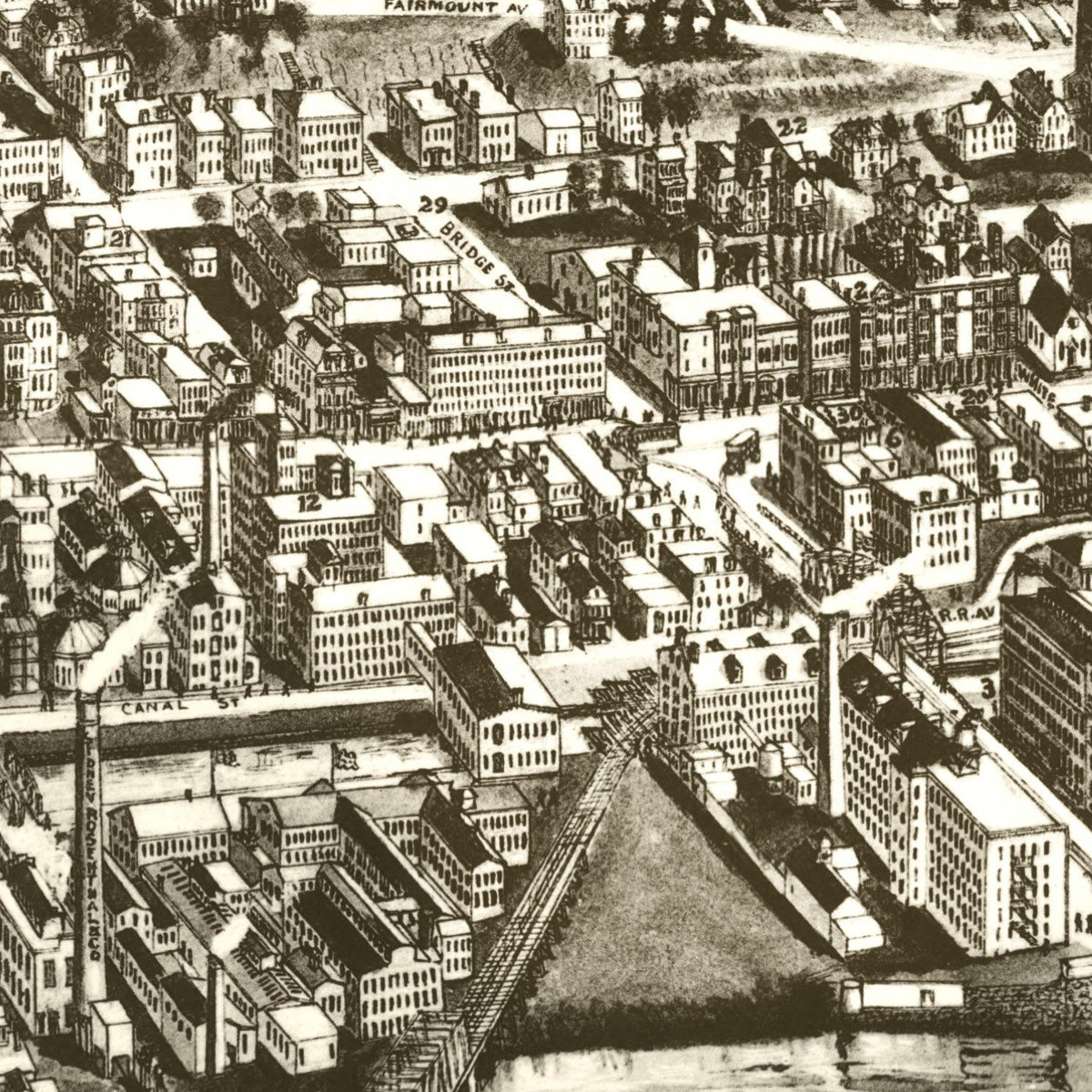 Restored historic details from the 1919 city map of Shelton, Connecticut