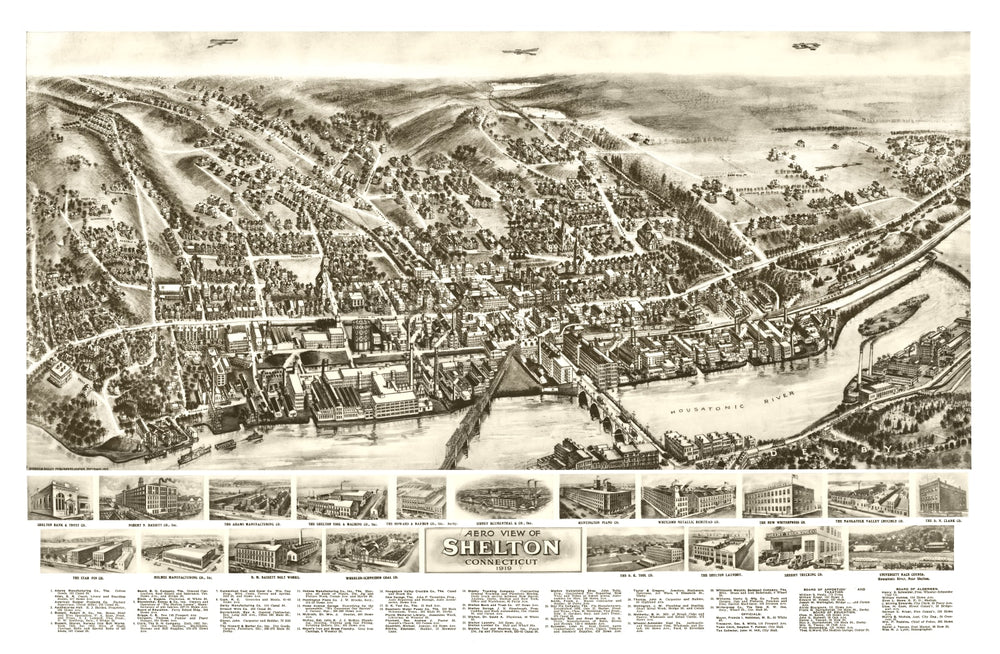 Vintage Map of Shelton, Connecticut 1919 print style example