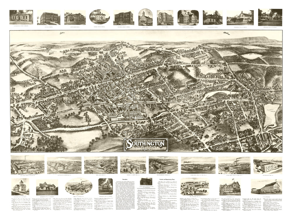 Vintage Map of Southington, Connecticut 1914 print style example