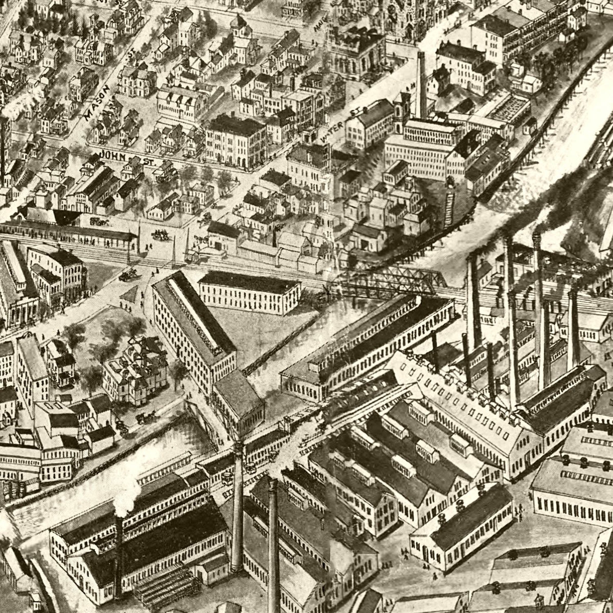 Restored historic details from the 1907 city map of Torrington, Connecticut