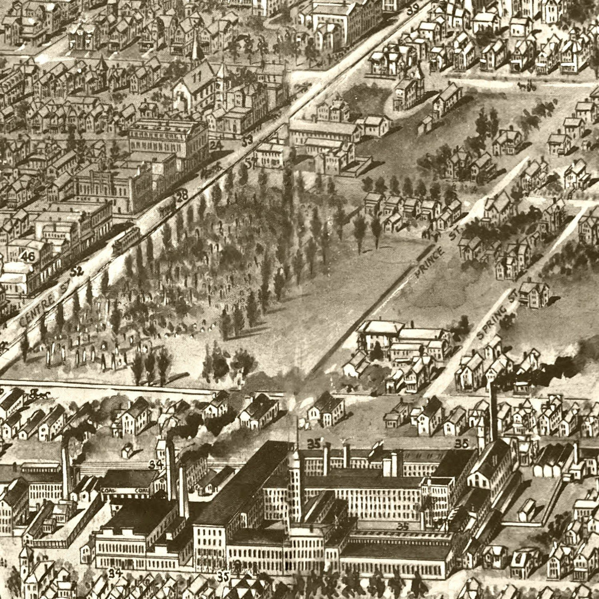 Restored historic details from the 1905 city map of Wallingford, Connecticut