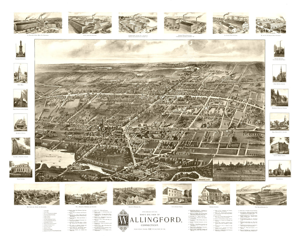 Vintage Map of Wallingford, Connecticut 1905 print style example