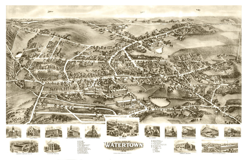 Size comparison using Vintage Map of Watertown, Connecticut 1918