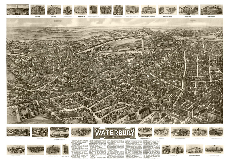 Size comparison using Vintage Map of Waterbury, Connecticut 1917