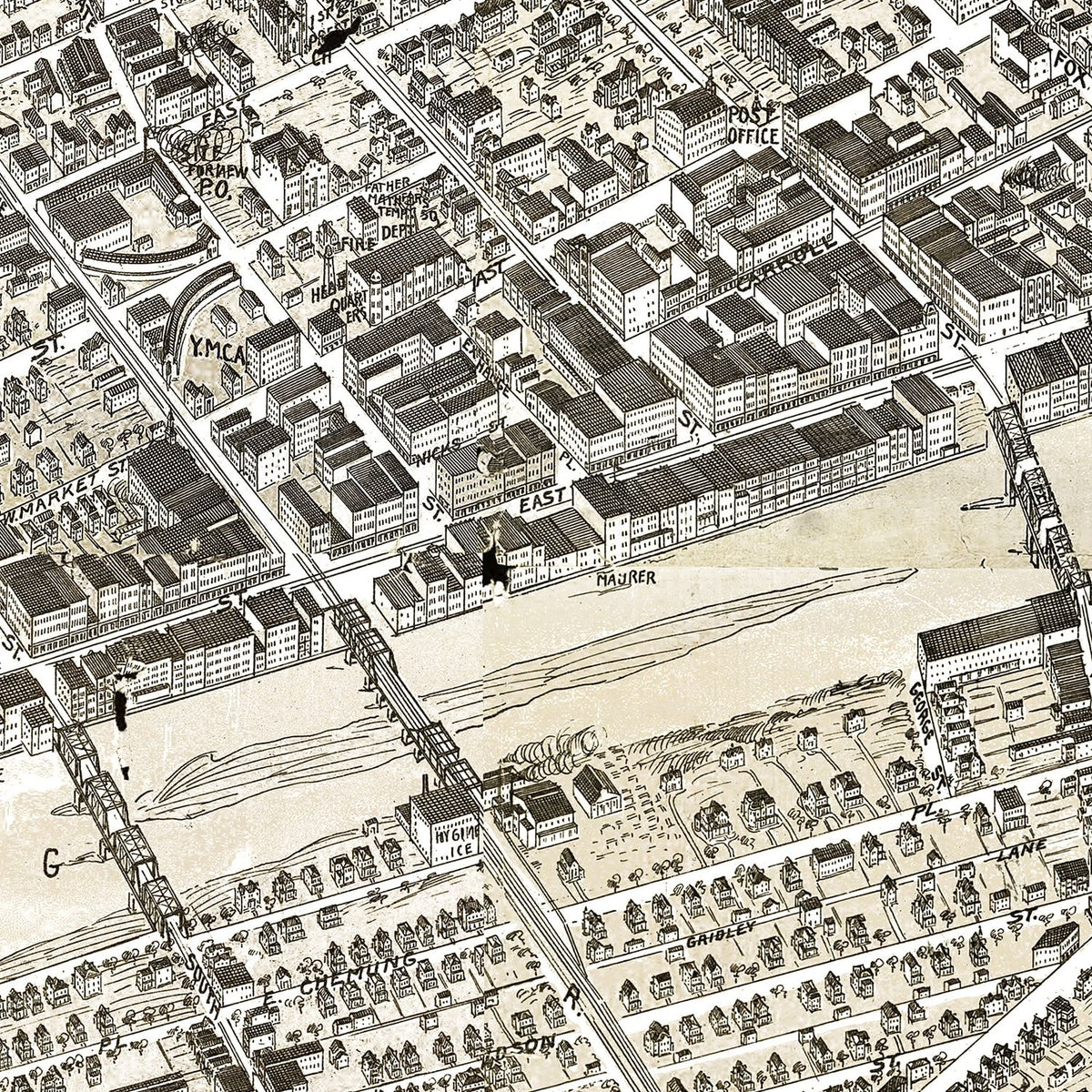 Restored historic details from the 1901 city map of Elmira, New York