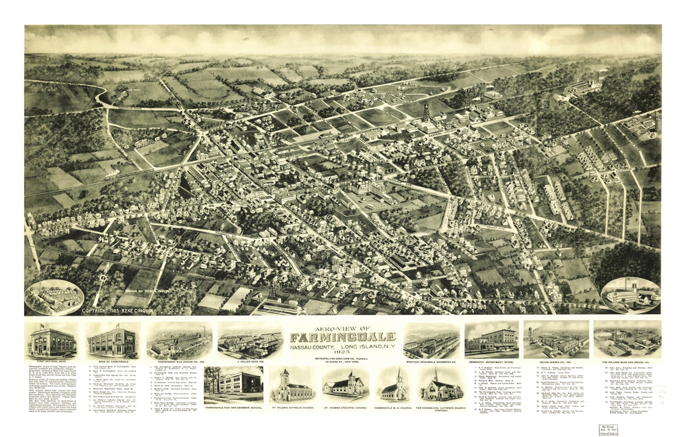 Vintage Map of Farmingdale, New York 1925 print style example