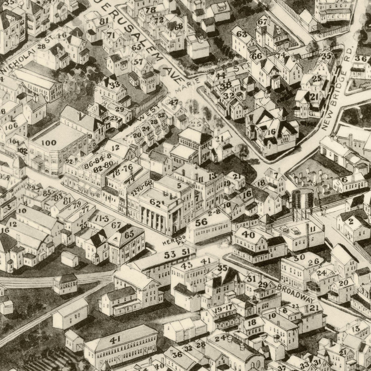 Restored historic details from the 1925 city map of Hicksville, New York