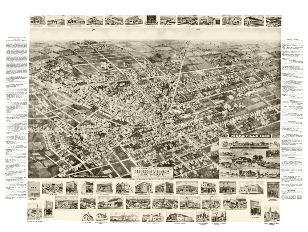 Vintage Map of Hicksville, New York 1925 print style example