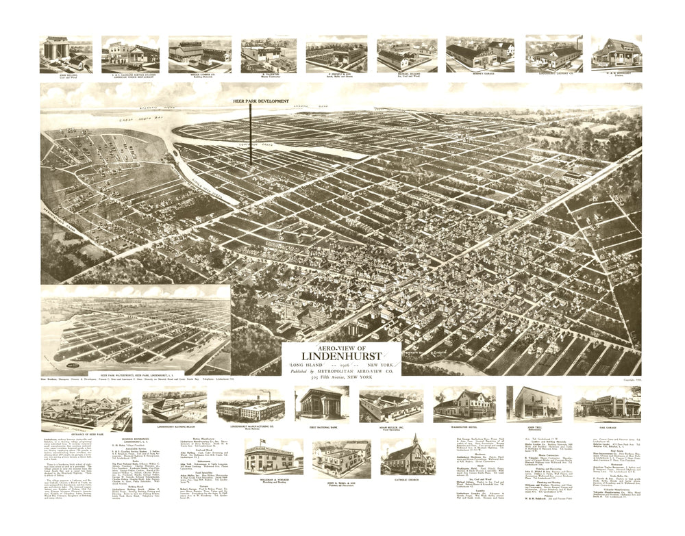 Vintage Map of Lindenhurst, New York 1926 print style example