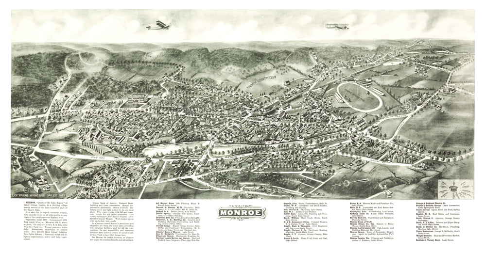 Vintage Map of Monroe, New York 1922 print style example