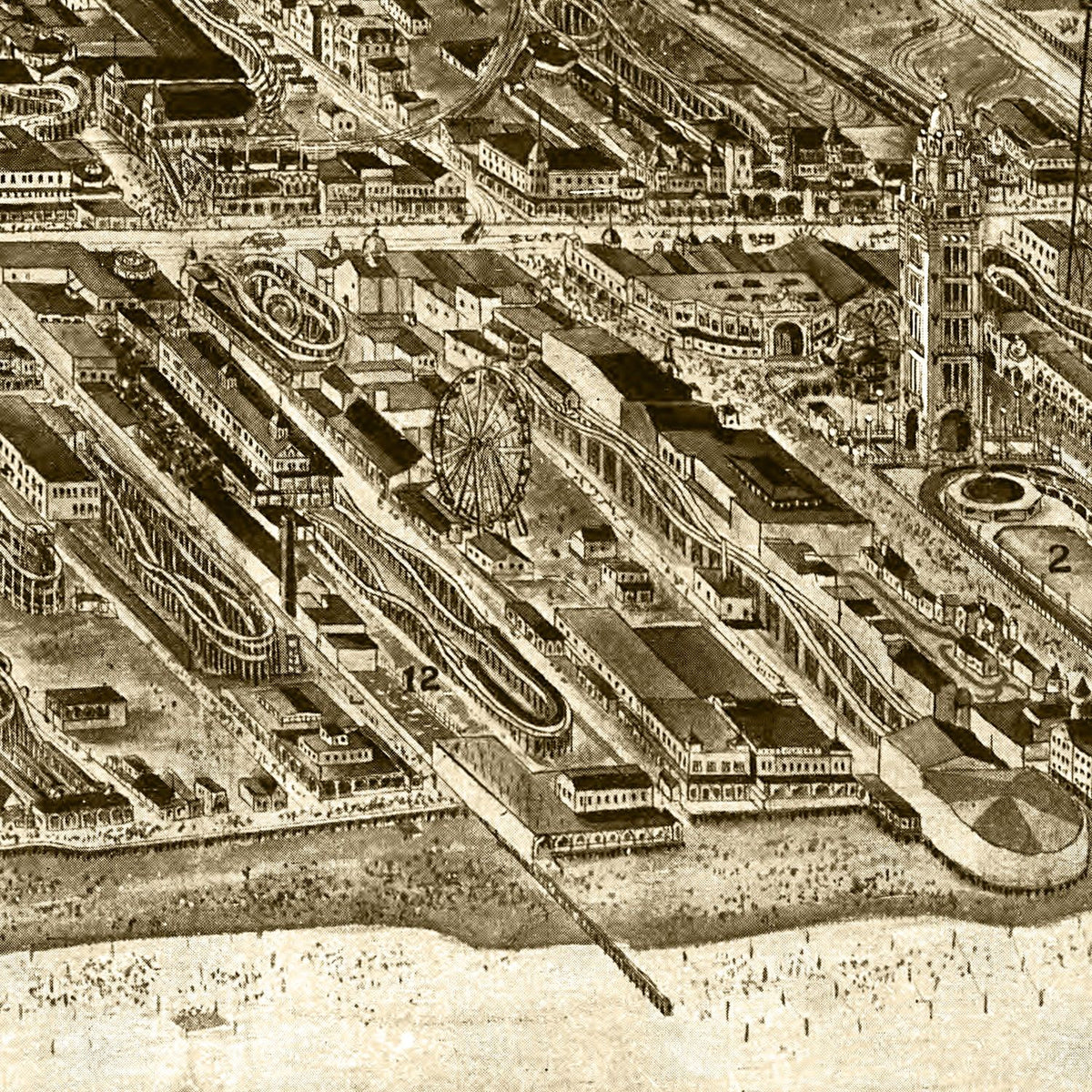 Restored historic details from the 1906 city map of Coney Island, New York