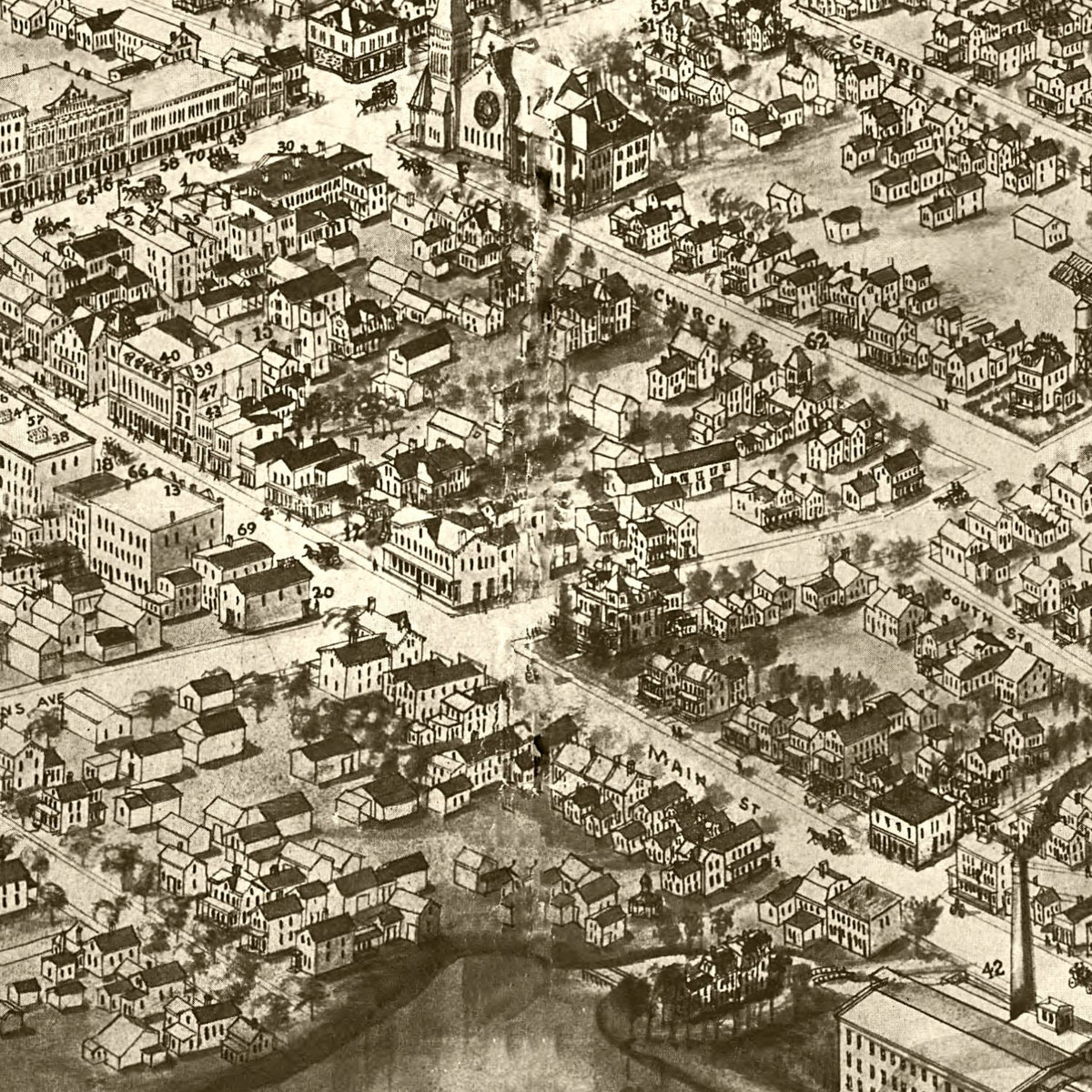 Restored historic details from the 1905 city map of Patchogue, New York