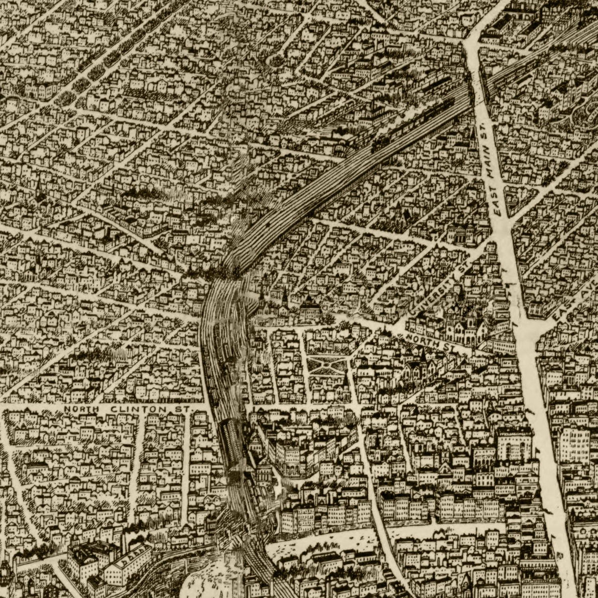 Restored historic details from the 1910 city map of Rochester, New York