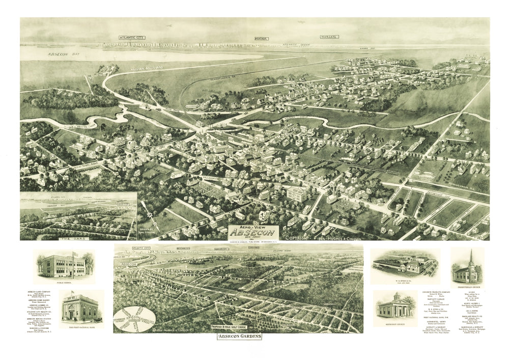 Vintage Map of Absecon, New Jersey 1924 print style example