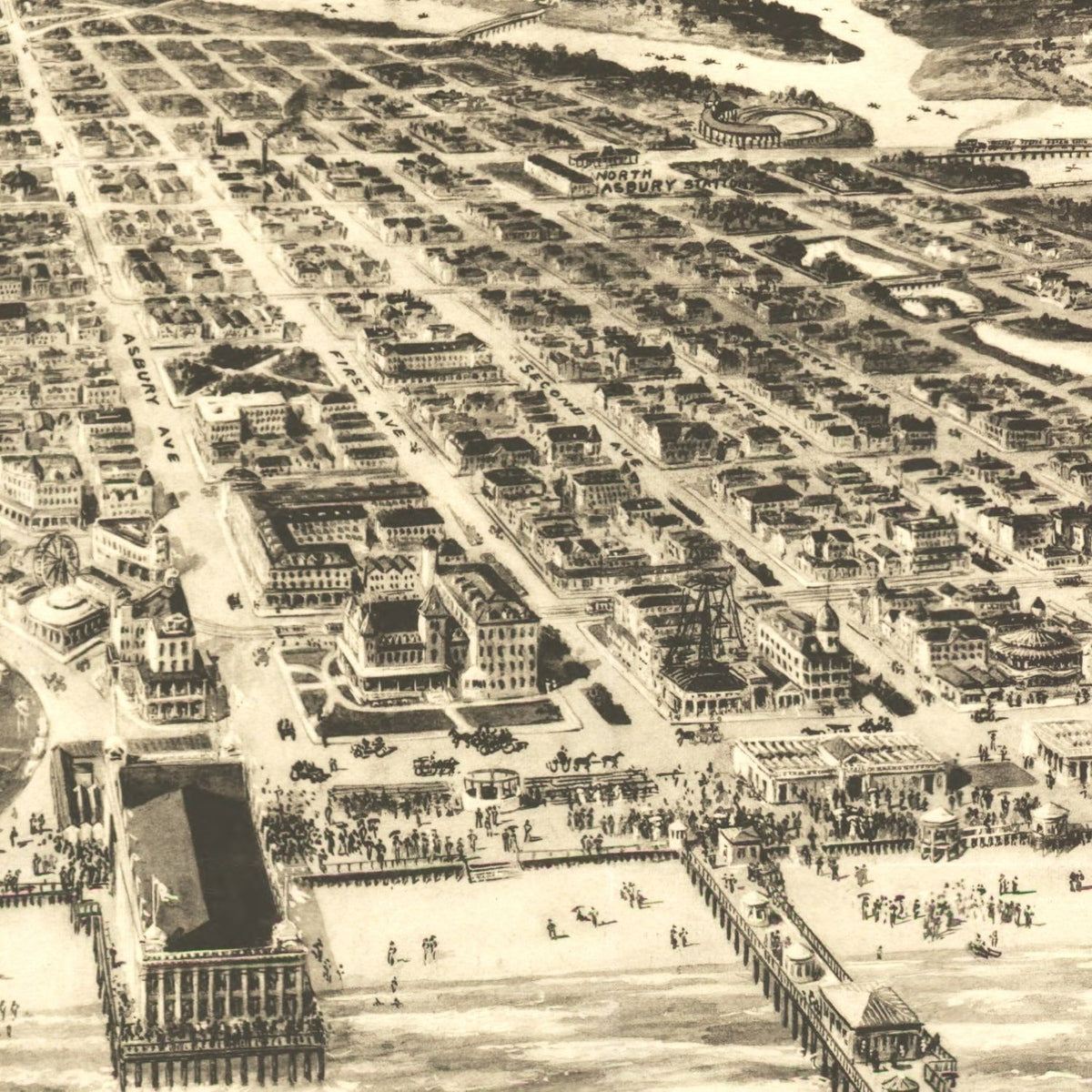 Restored historic details from the 1910 city map of Asbury Park, New Jersey