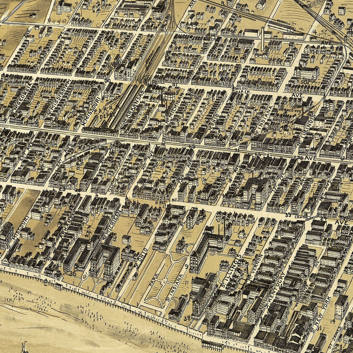 Restored historic details from the 1900 city map of Atlantic City, New Jersey
