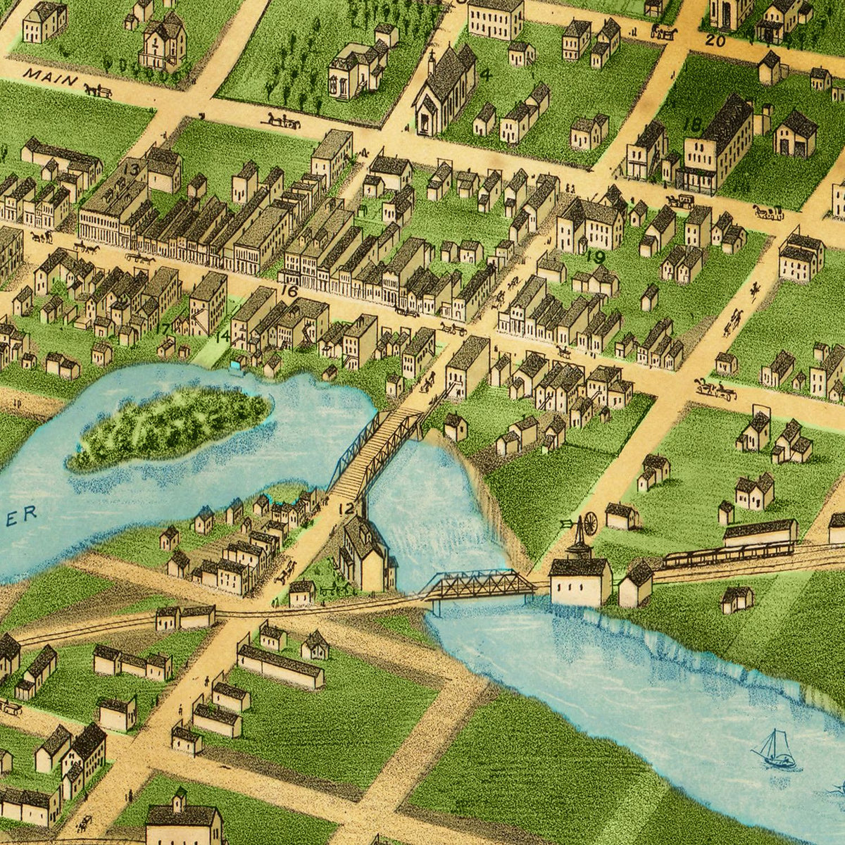 Restored historic details from the 1881 city map of Sioux Falls, South Dakota