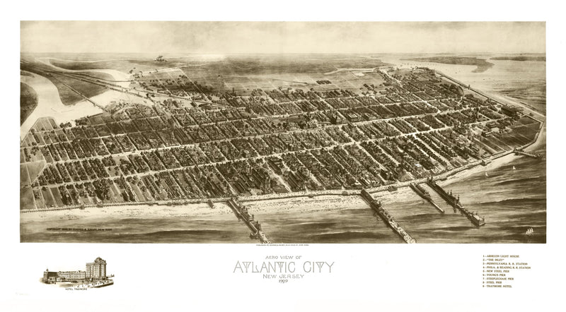 Size comparison using Vintage Map of Atlantic City, New Jersey 1909