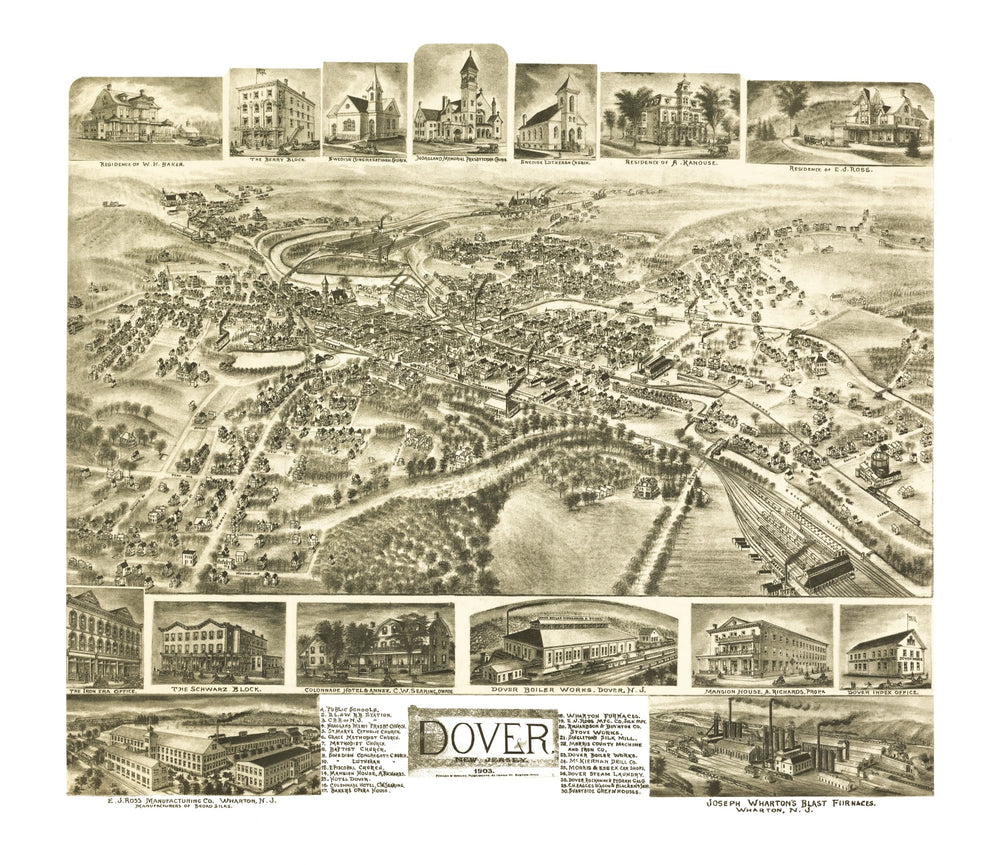Vintage Map of Dover, New Jersey 1903 print style example