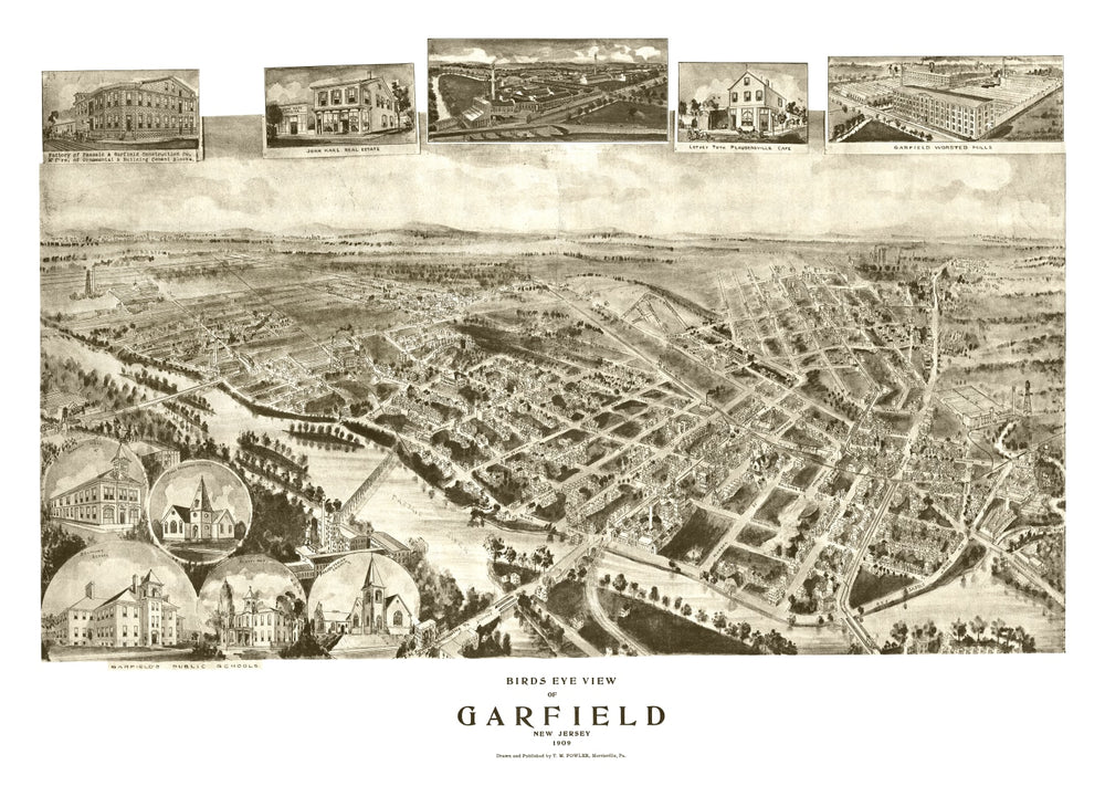 Vintage Map of Garfield, New Jersey 1909 print style example