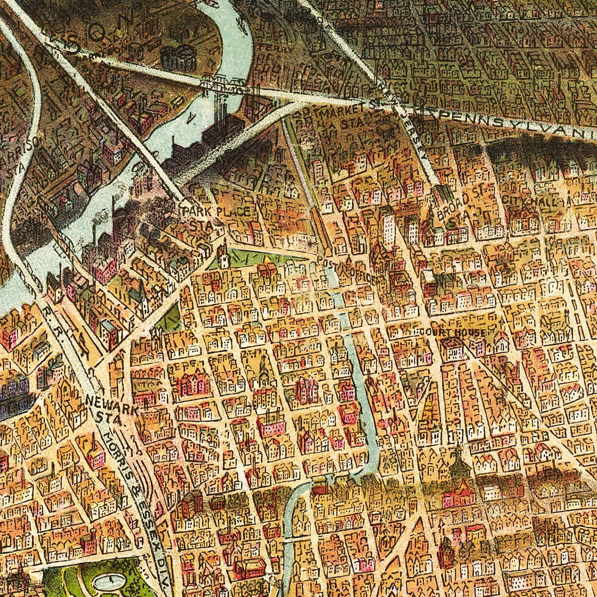 Restored historic details from the 1916 city map of Newark, New Jersey