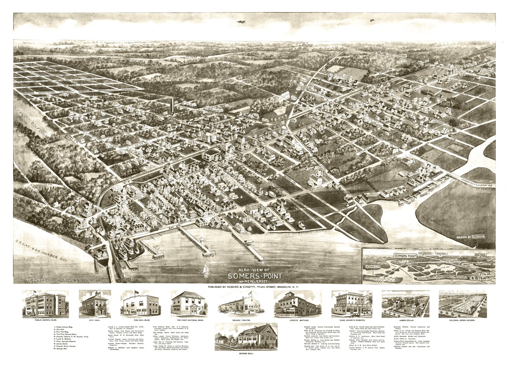 Vintage Map of Somers Point, New Jersey 1925 print style example