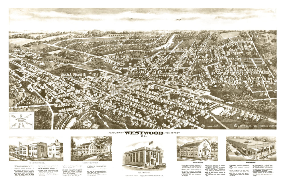 Vintage Map of Westwood, New Jersey 1924 print style example