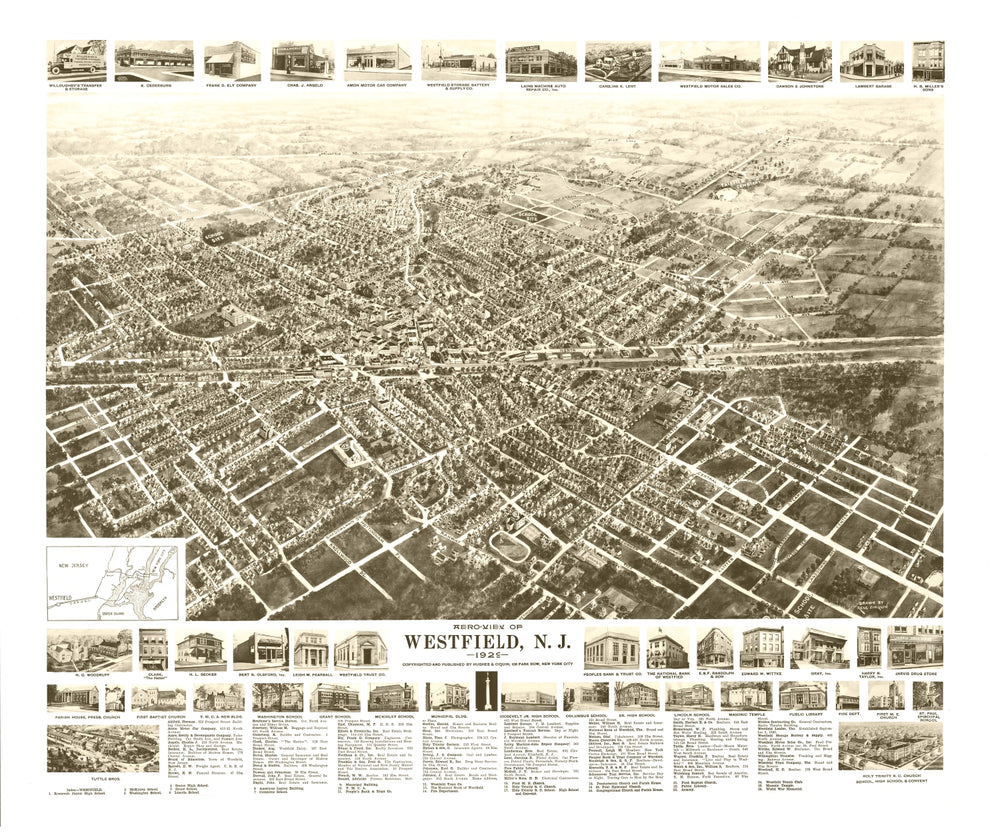 Vintage Map of Westfield, New Jersey 1929 print style example